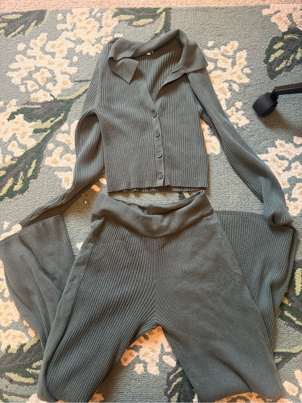 Aerie Ribbed Knit Two-Piece Set in Olive Green